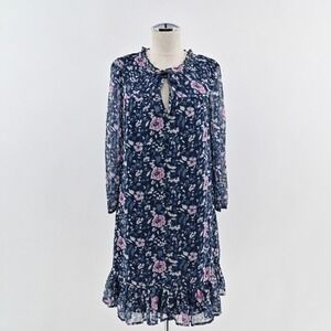 Vineyard Vines Chiffon Floral Dress Womens Size XS Romantic Navy Pink Ruffle